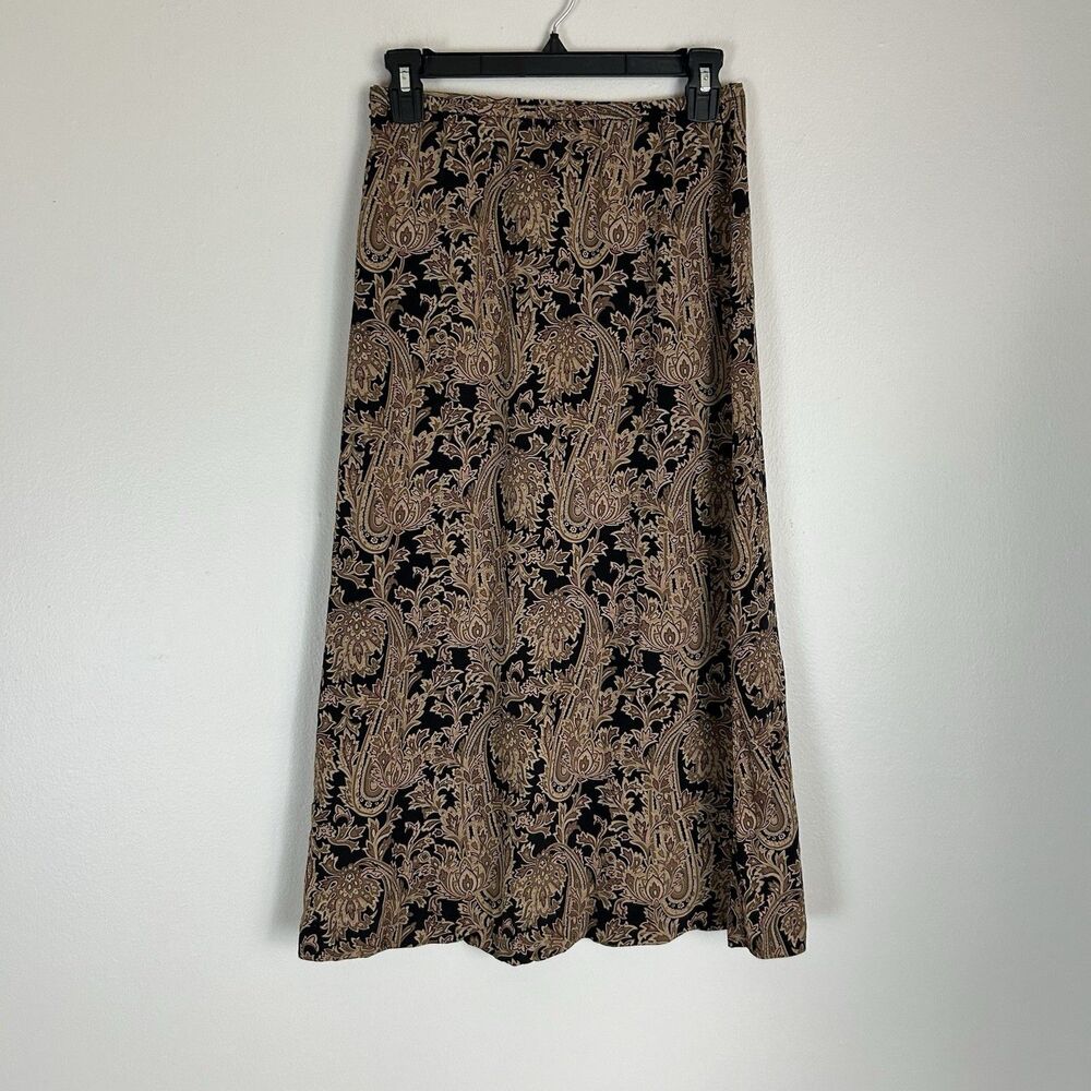 Talbots Black and Tan Paisley Midi Skirt - Picture 3 of 5